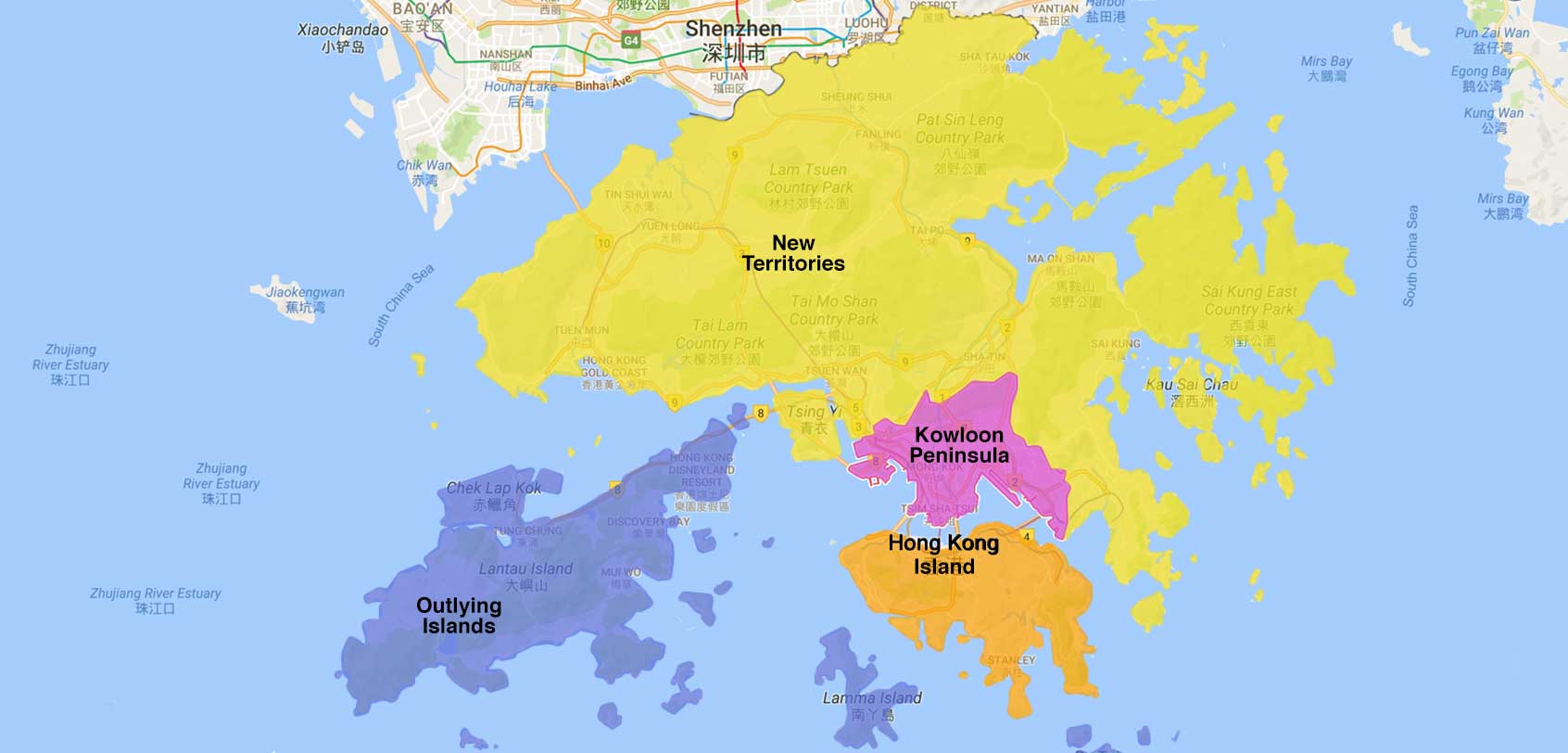 Hong Kong Geography New Territories Kowloon Island Map 