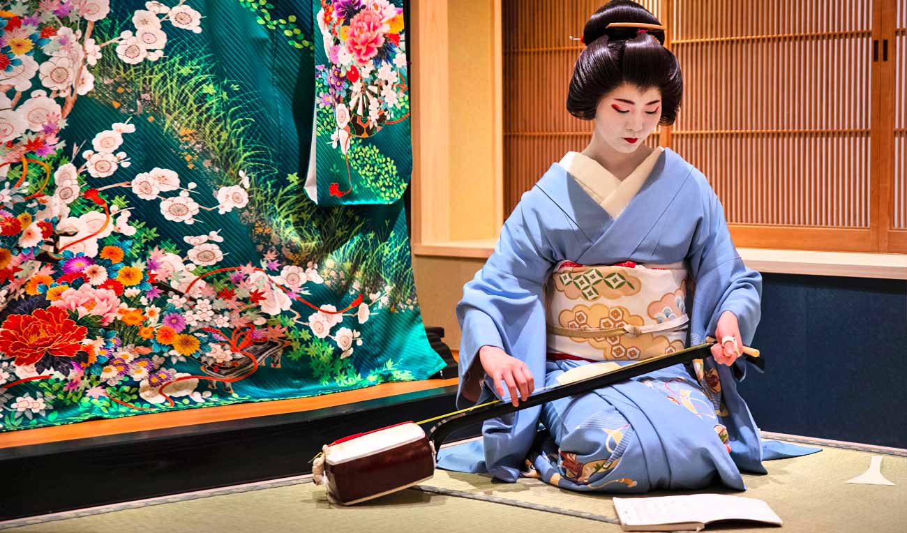 Kyoto Geisha with Shamisen Instrument