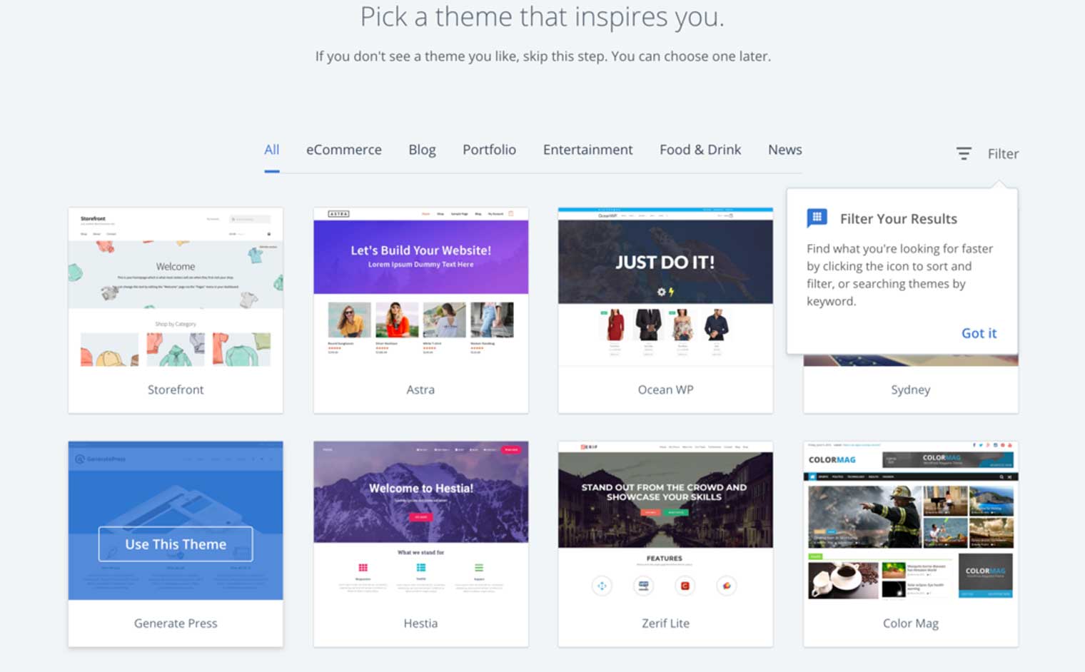 Pick a FREE WordPress Theme with Bluehost