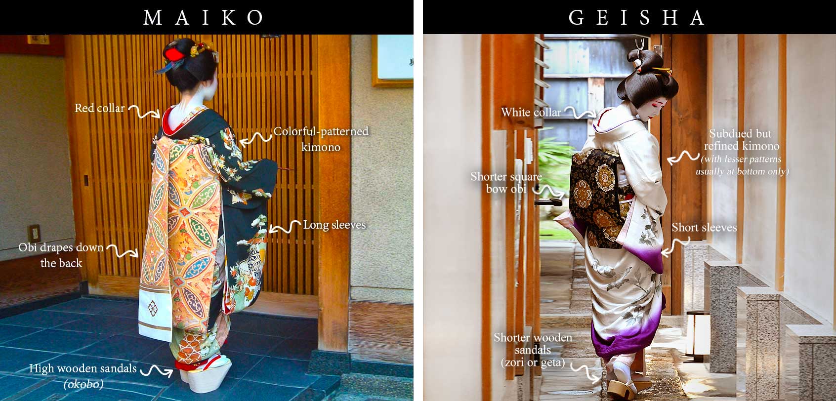 Geisha and Maiko's Outfit: Kimono Differences (Back View)